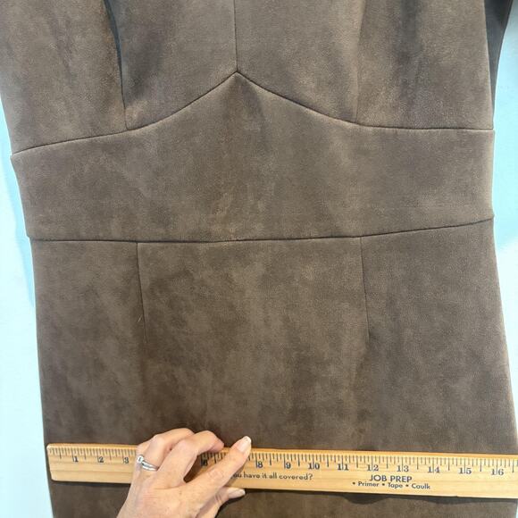 DKNY Dress Womens 6 Brown Faux Suede Puff Sleeve‎ V Neck Fitted Mini Cocktail - Picture 9 of 12